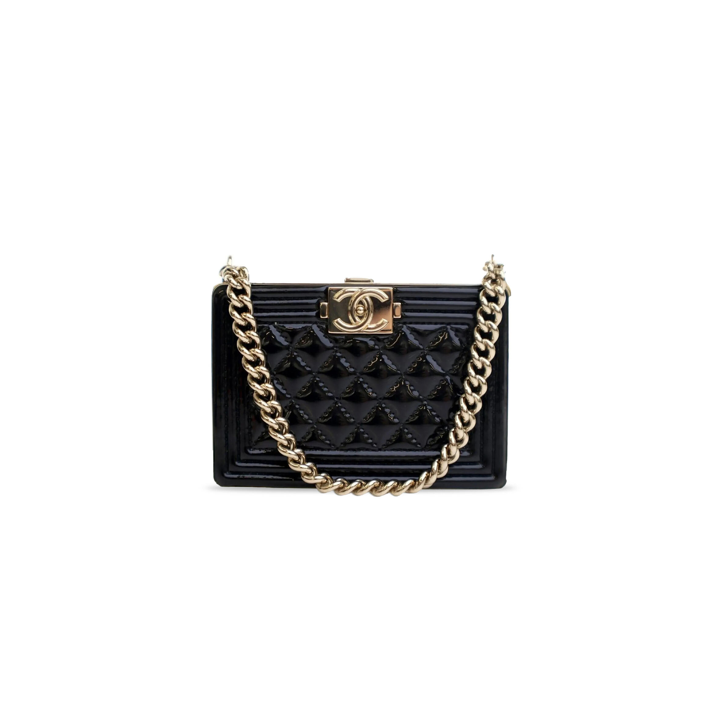 CHANEL PATENT BOY CLUTCH WITH CHAIN HANDBAG AP2870 B08500 94305 (11*7.5*2.5cm)